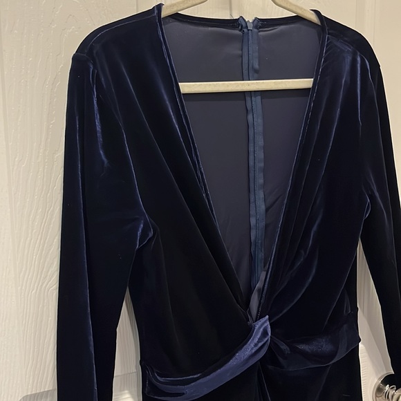 NWOT Royal blue velvet jumpsuit with deep v neckline - Picture 8 of 10